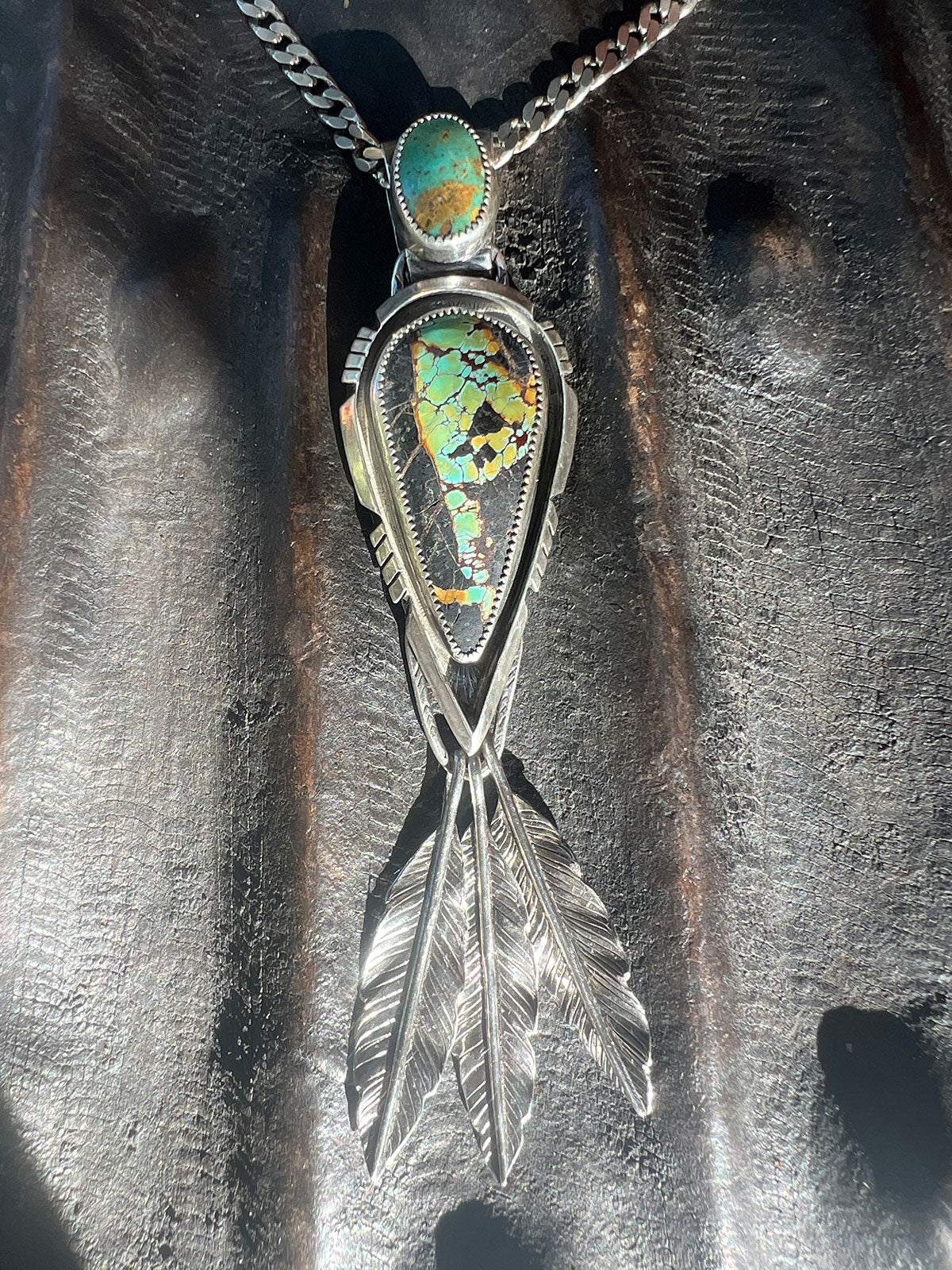 Blackjack Turquoise 3 Feathers Arrow Pendant Totem Blue