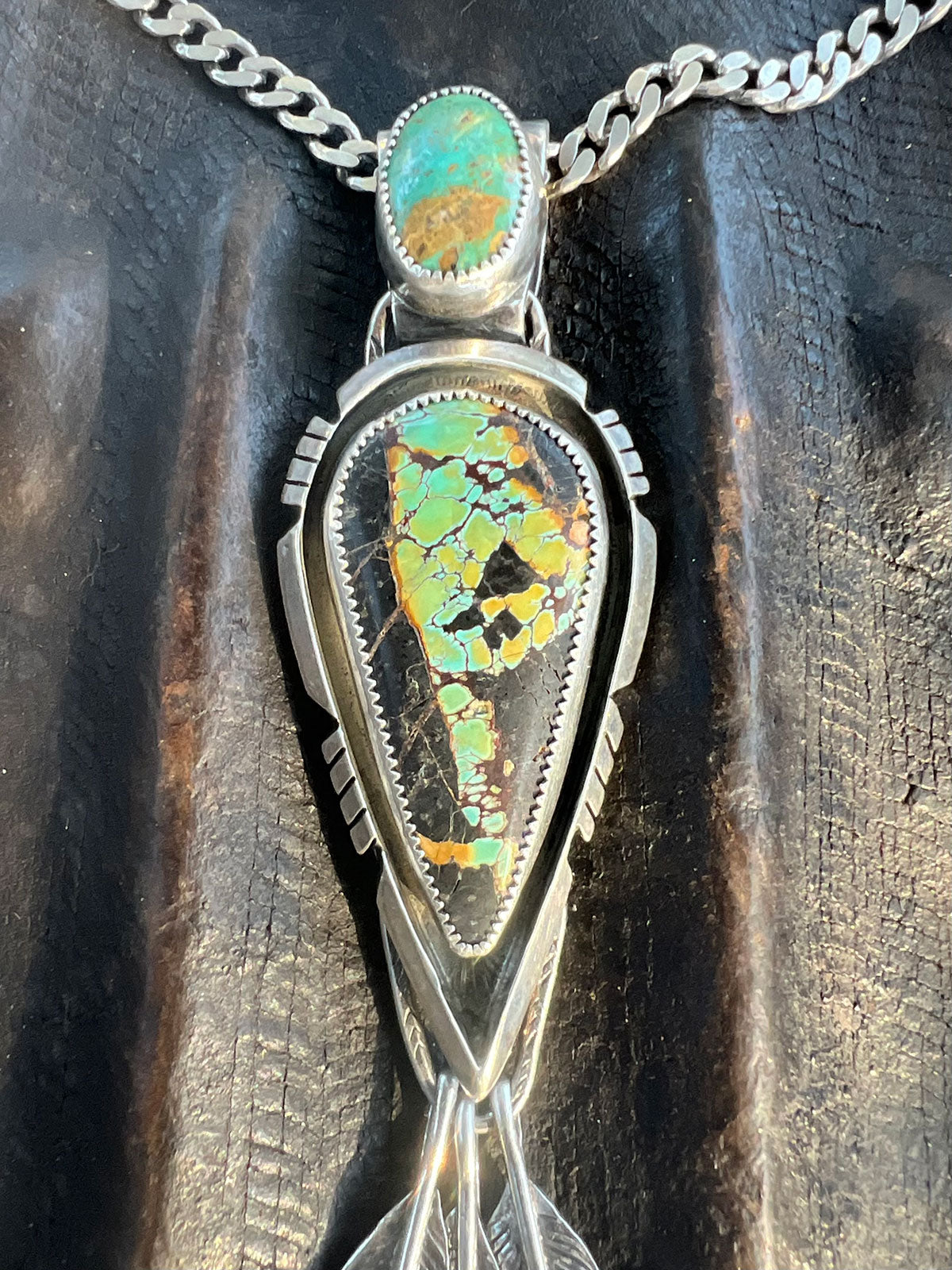Blackjack Turquoise 3 Feathers Arrow Pendant Totem Blue