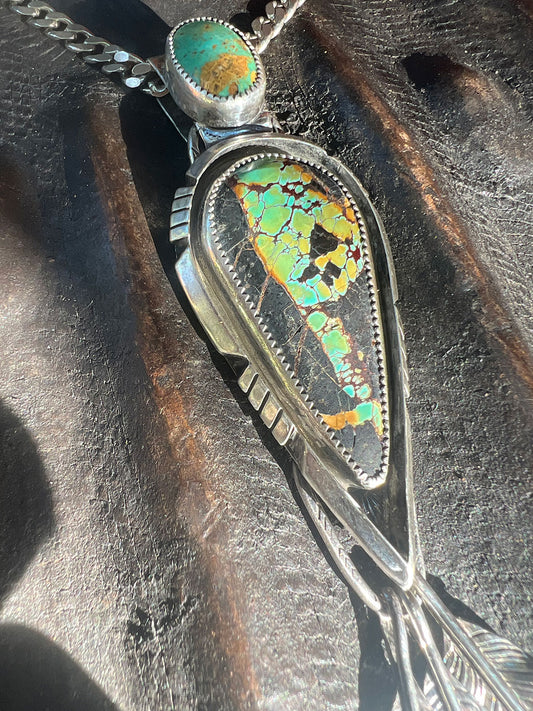 Arrow 3 Feathers Pendant Blackjack Turquoise Totem Blue