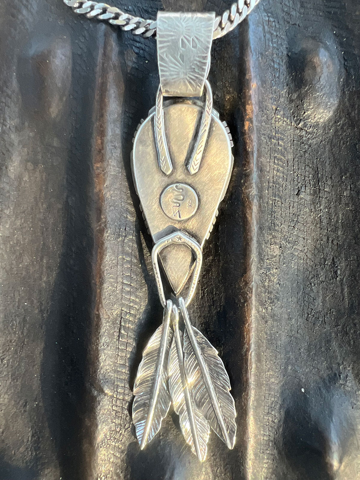 Blackjack Turquoise 3 Feathers Arrow Pendant Totem Blue