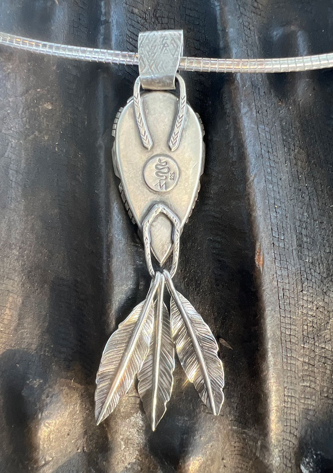 Arrow 3 Feathers Pendant Blackjack Turquoise Fire and Ice