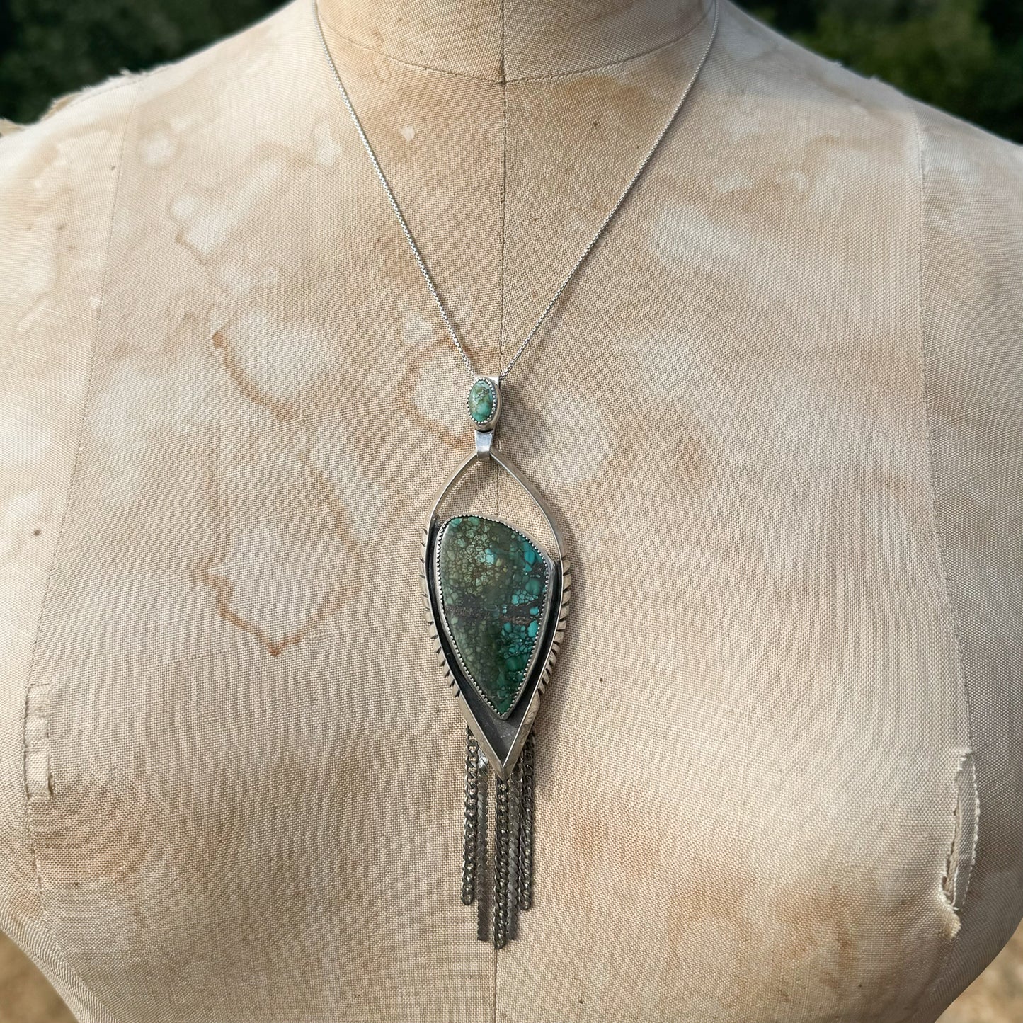 Pendant Polychrome Hubei Turquoise Sterling Silver Arrow with Chain Fringe