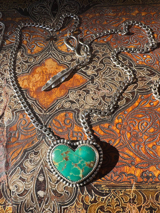 Heart Necklace with Green Kingman Turquoise