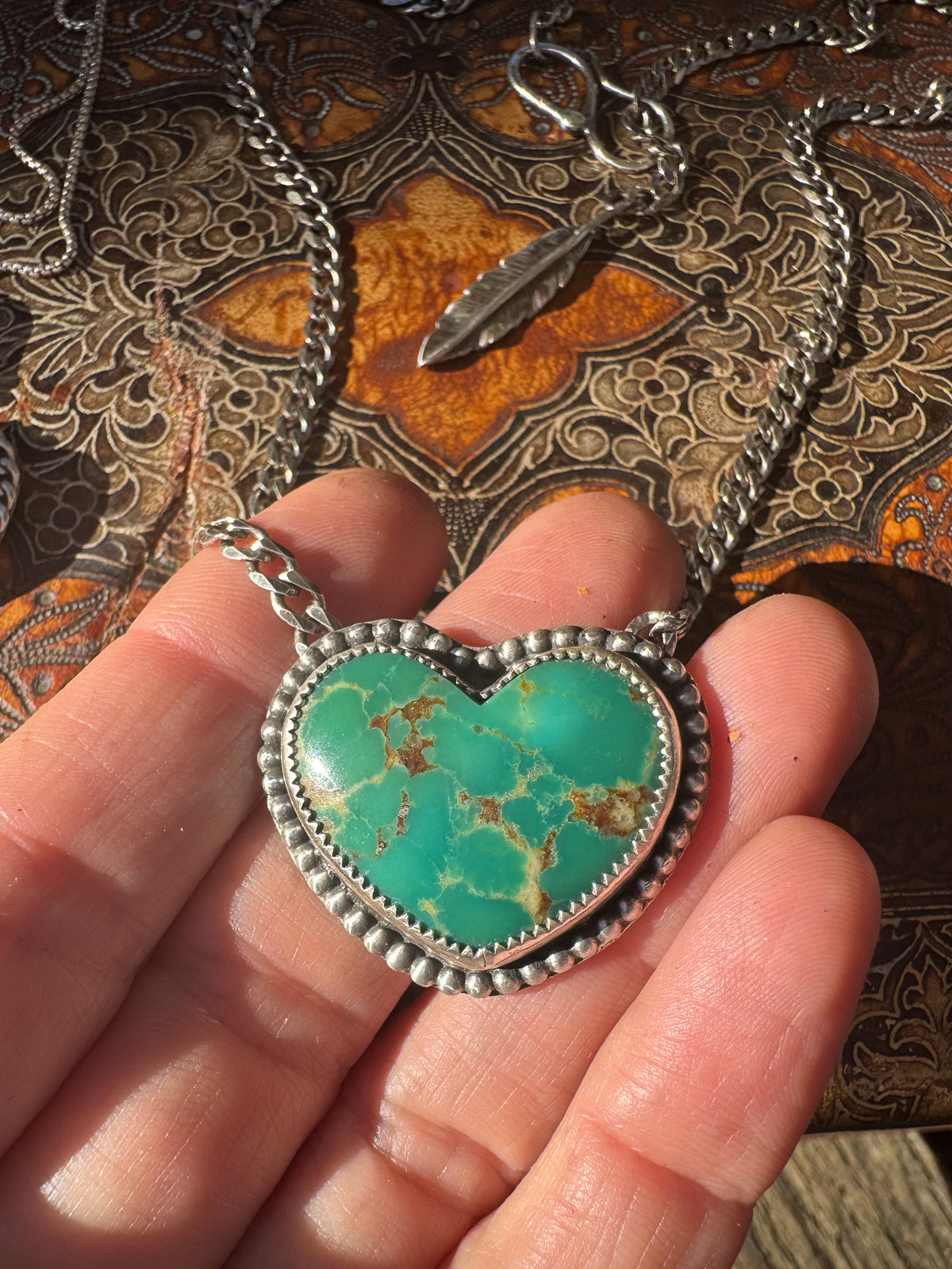 Heart Necklace with Green Kingman Turquoise