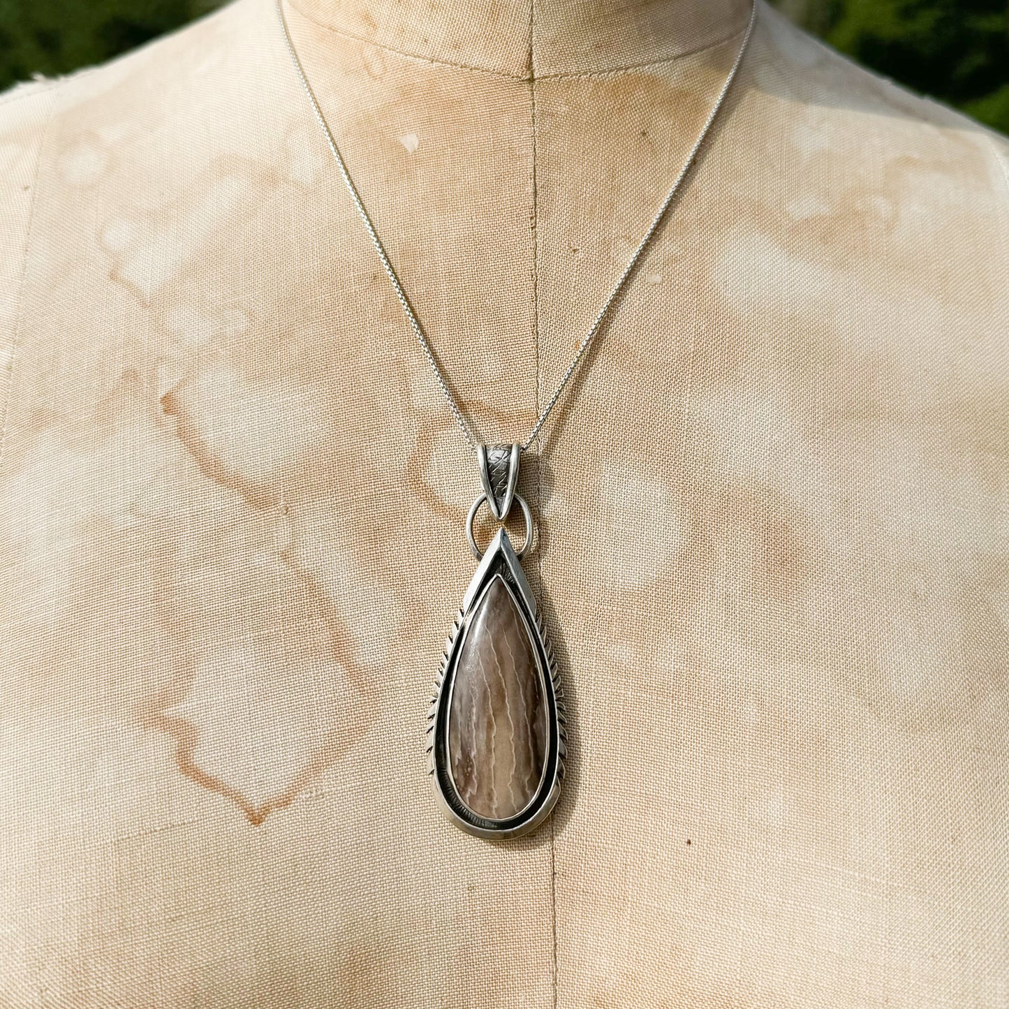 Pendant Petrified Wood Teardrop Geometric Sterling Silver