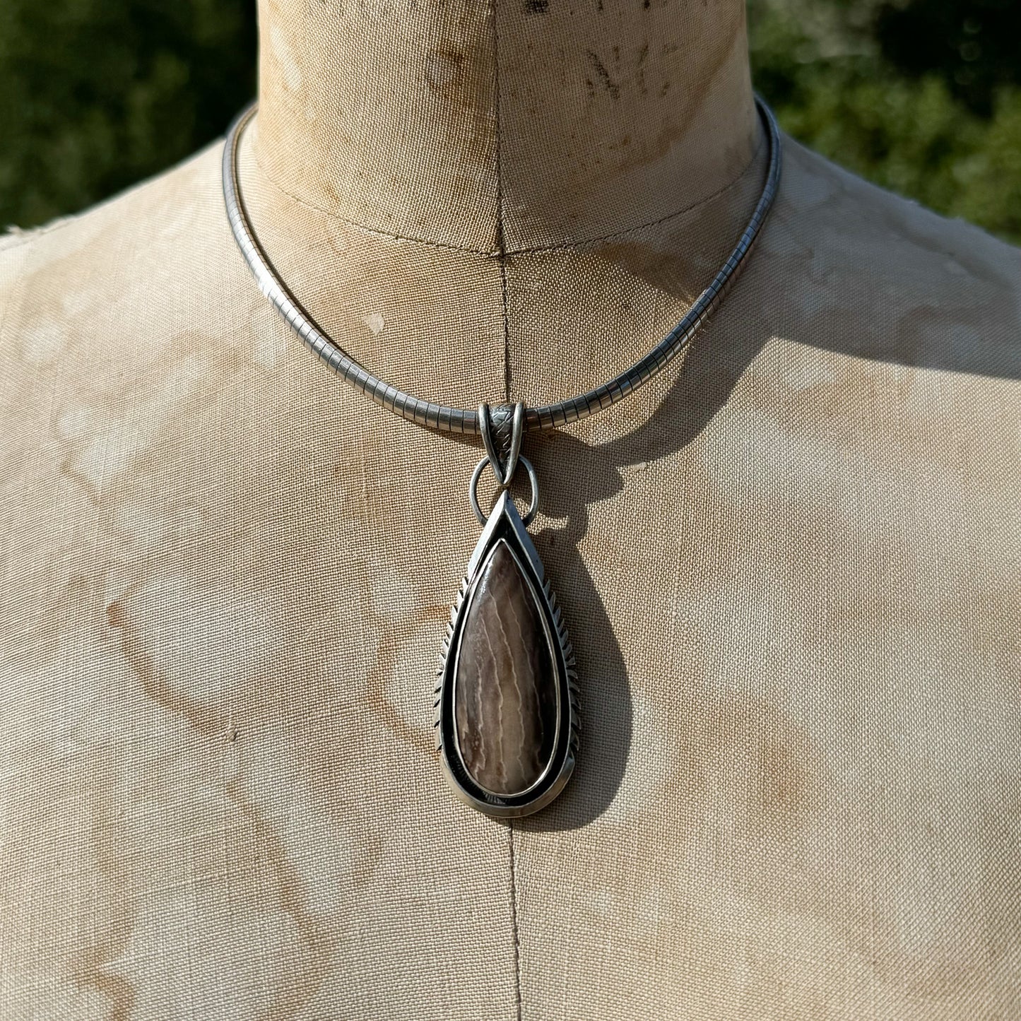 Pendant Petrified Wood Teardrop Geometric Sterling Silver