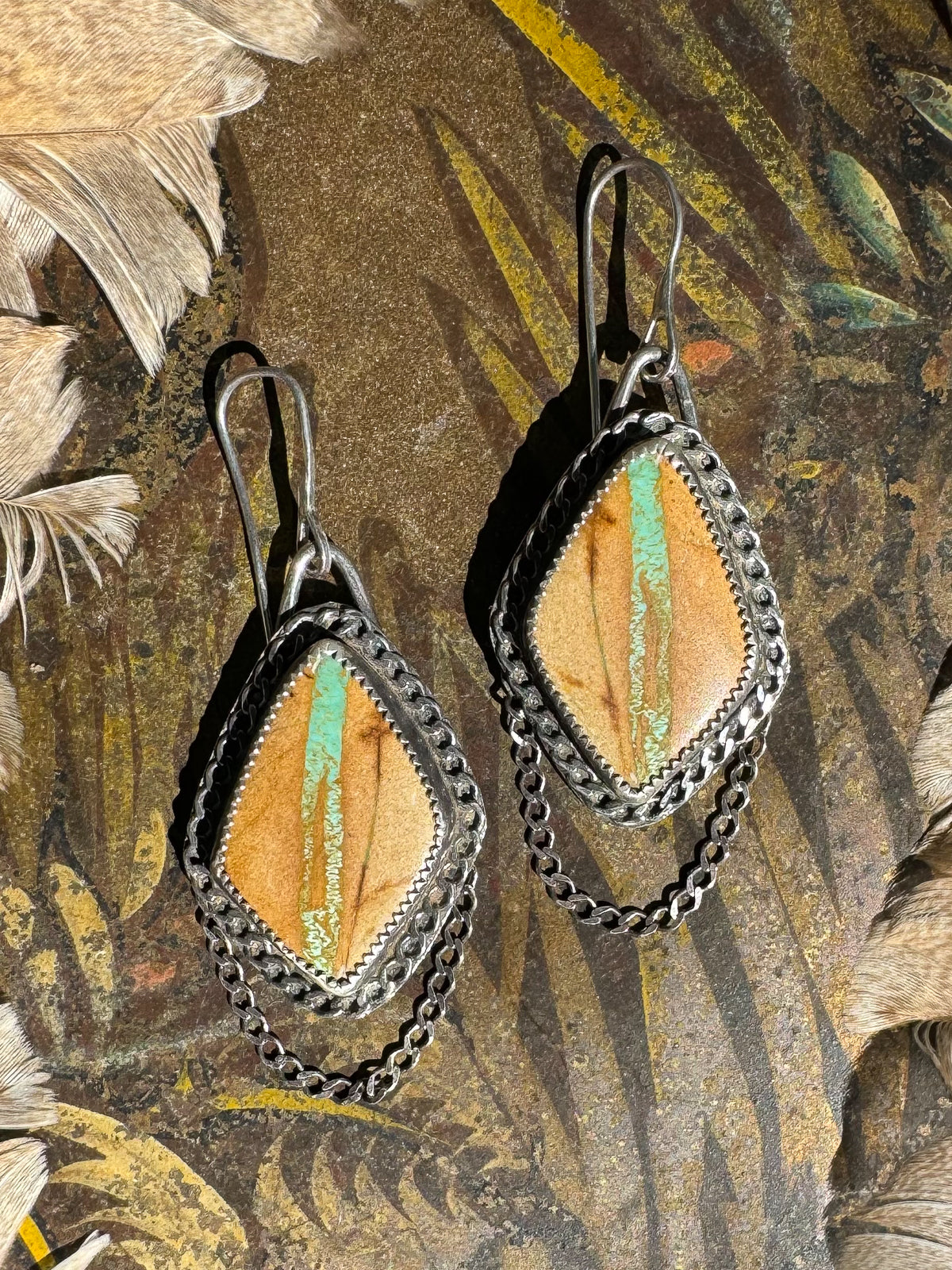 Available! Royston Ribbon Minty Diamond Earrings with Chain Halo and Dangle