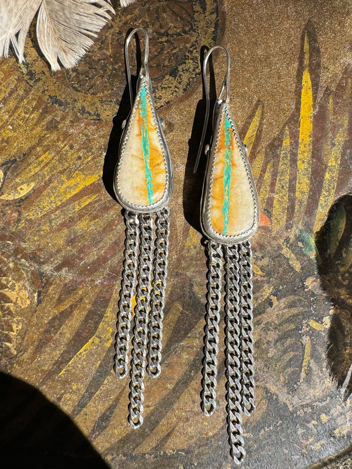 Available! Royston Ribbon Long Teardrop Earrings with Curb Chain Fringe