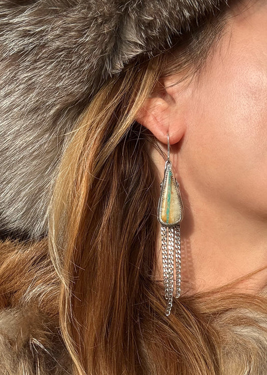 Available! Royston Ribbon Long Teardrop Earrings with Curb Chain Fringe