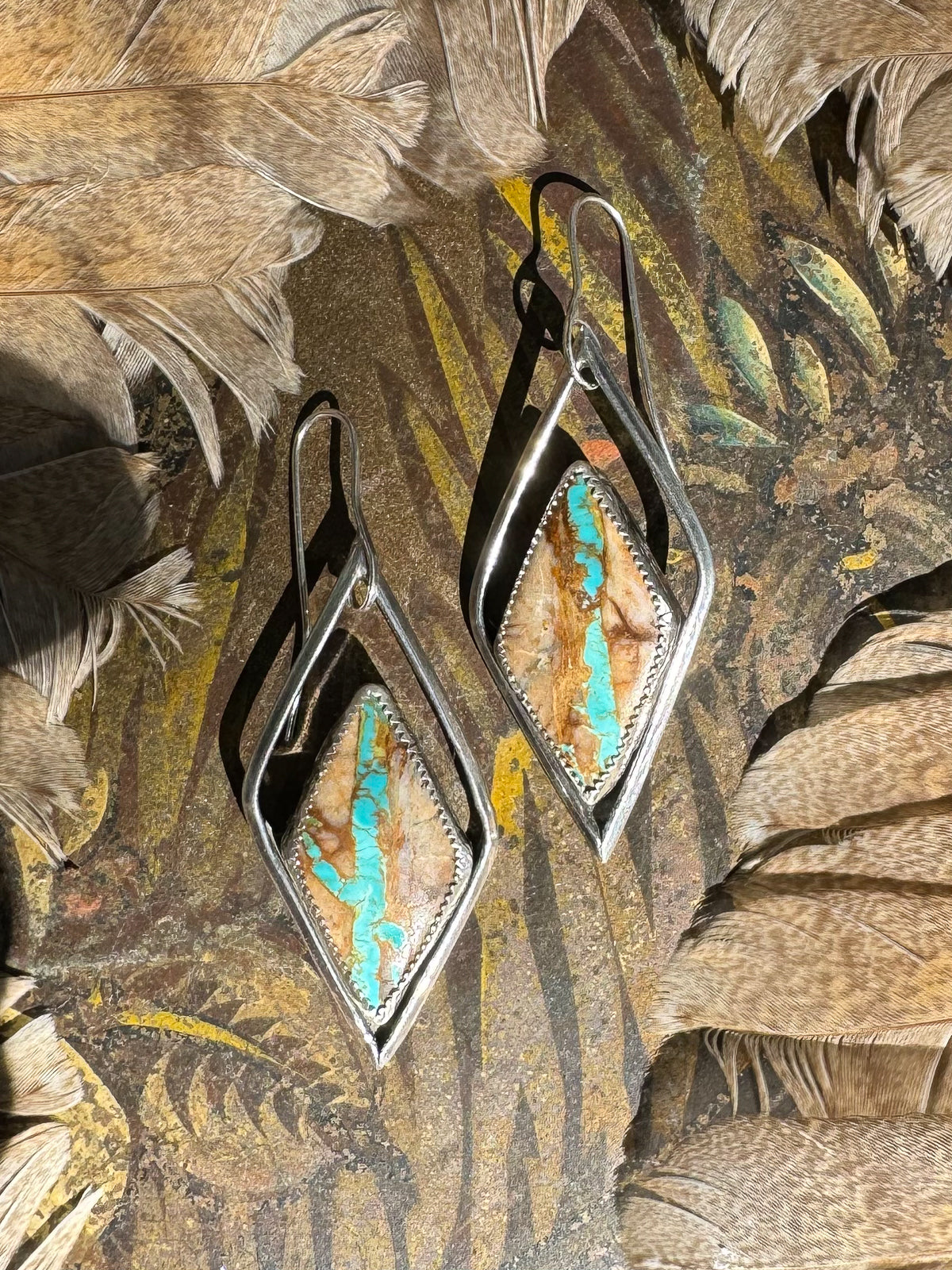 Earrings Royston Ribbon Turquoise in Sterling Silver Diamond Frame