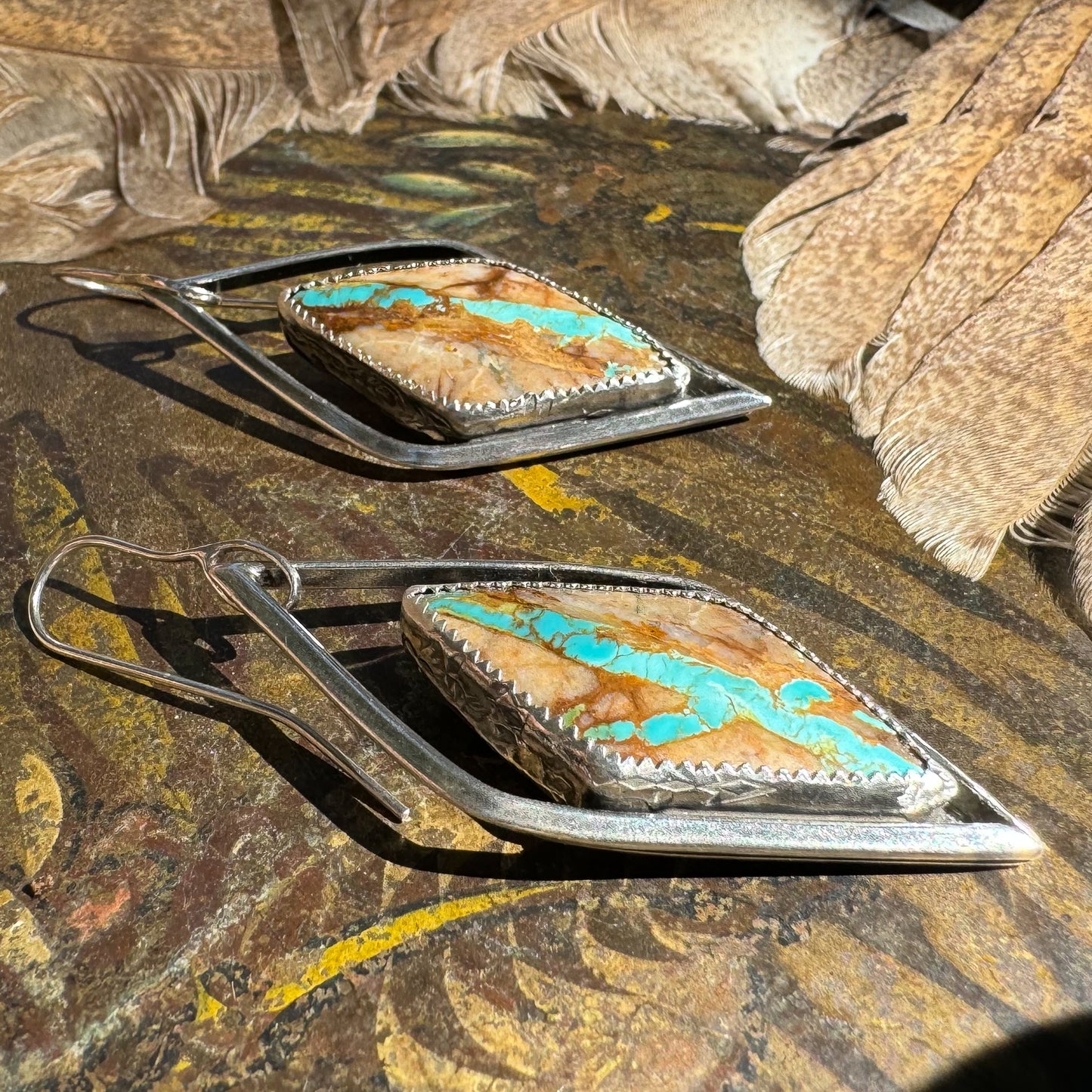 Earrings Royston Ribbon Turquoise in Sterling Silver Diamond Frame