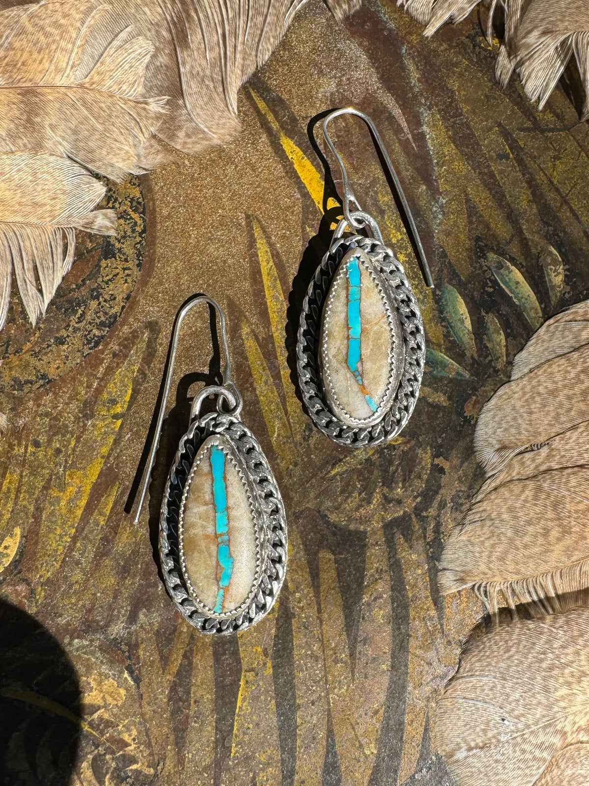 Earrings with Royston Ribbon Turquoise and Chain Halo