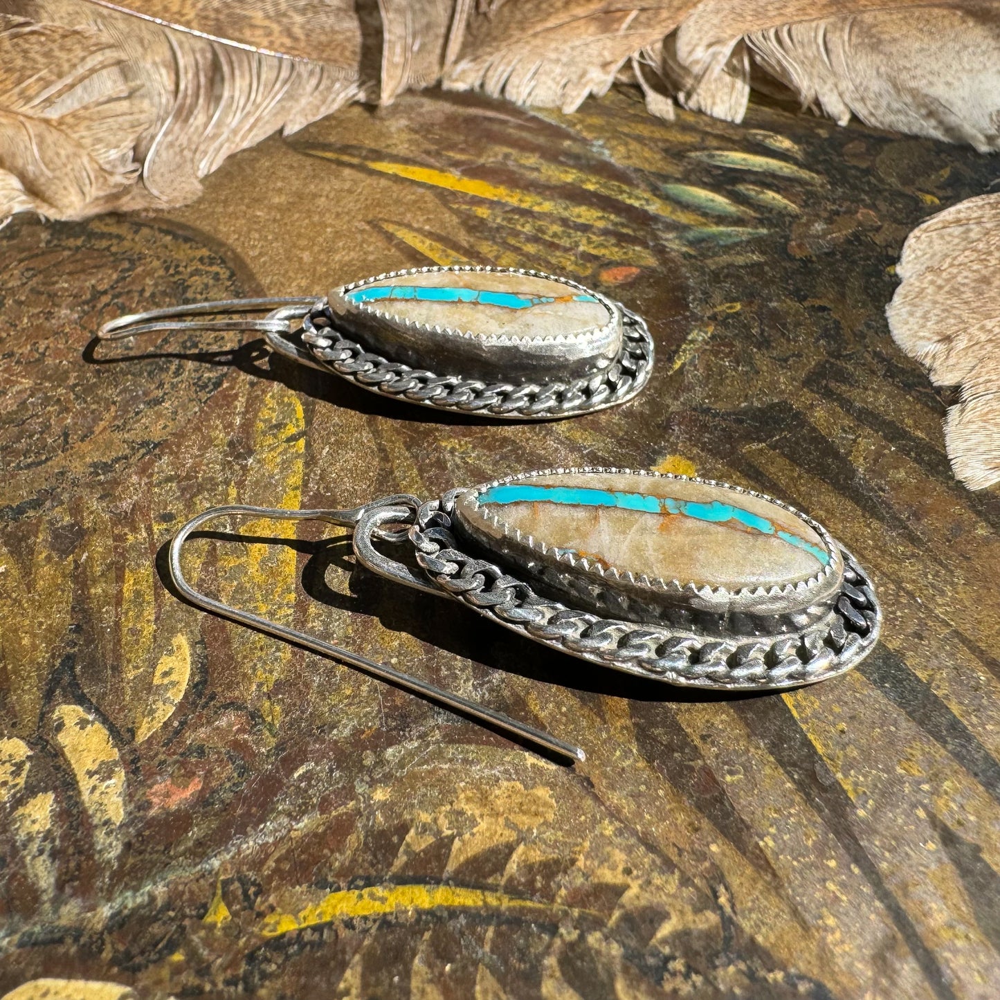 Earrings with Royston Ribbon Turquoise and Chain Halo