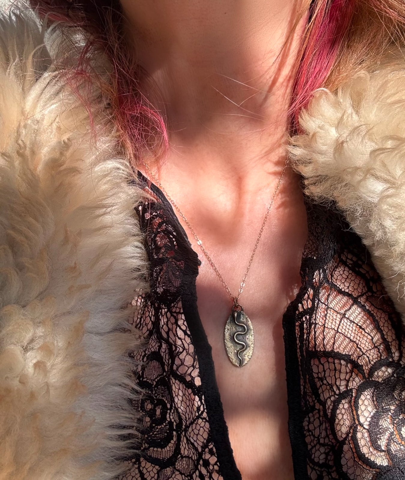 Available! Amulet Sterling Silver or Bronze Snake Medallion Necklace