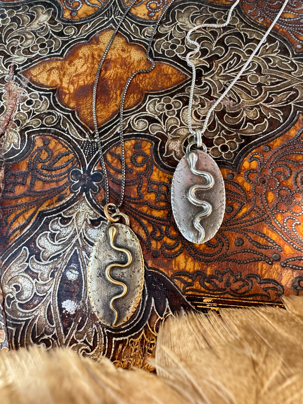 Available! Amulet Sterling Silver or Bronze Snake Medallion Necklace