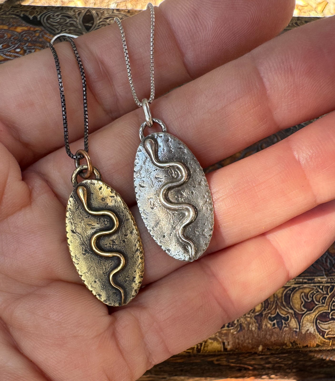Available! Amulet Sterling Silver or Bronze Snake Medallion Necklace