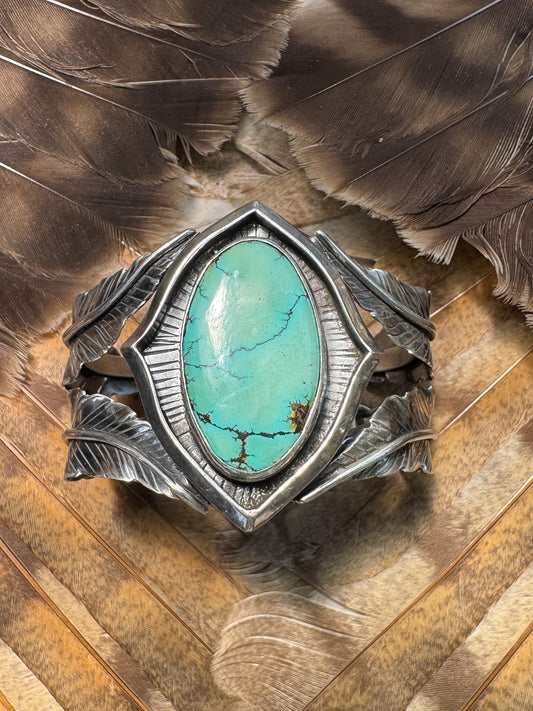Cuff Bracelet Feather Wrap with Blue Turquoise
