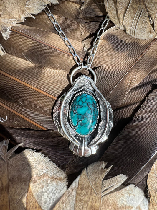 Little Bird Necklace with Deep Blue Turquoise