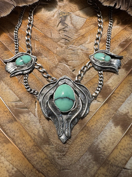 Available! Desert Bloom Variscite Three Bird Necklace Sterling Silver Wings