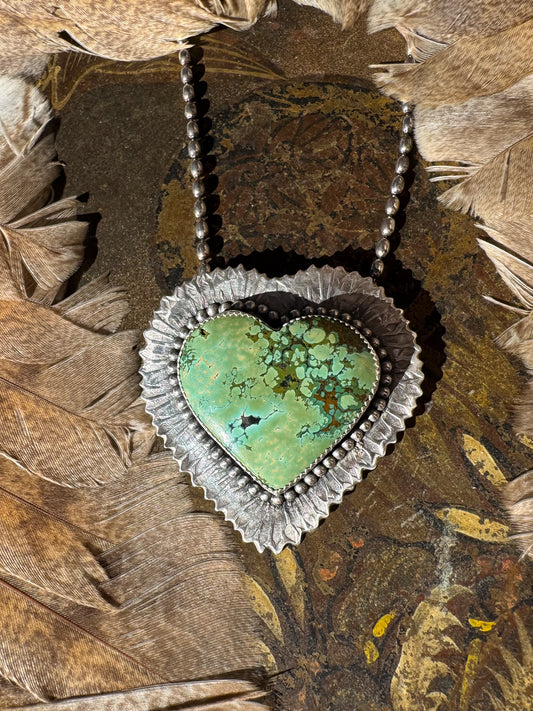 Large Green Turquoise Heart Pendant Necklace