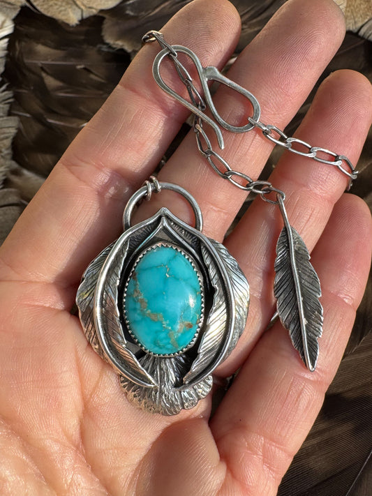 Available! Little Bird Sterling Silver Necklace with Blue Turquoise Stylized Wings
