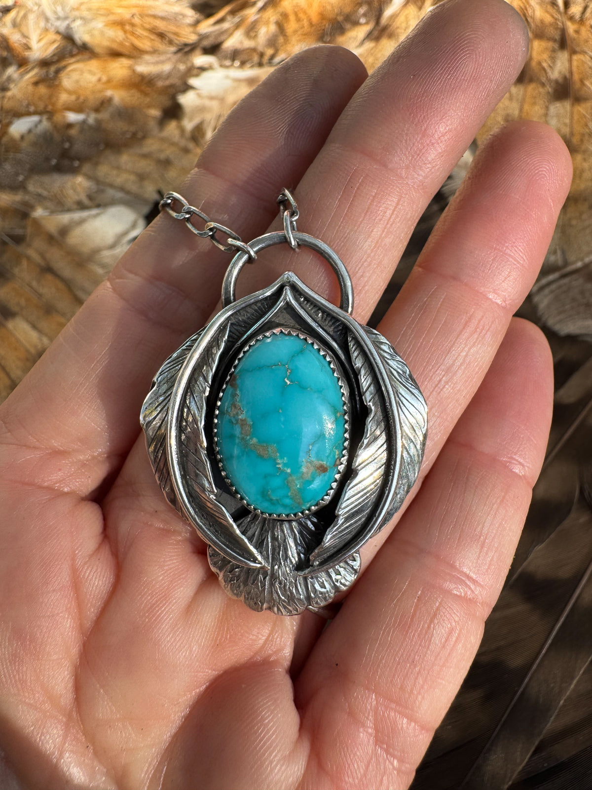 Available! Little Bird Sterling Silver Necklace with Blue Turquoise Stylized Wings