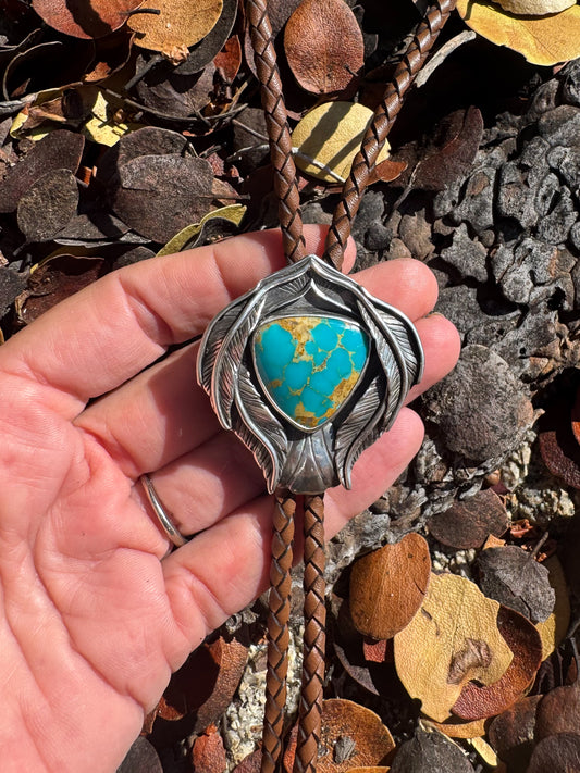 New! Blue Turquoise Silver Wings Spirit Bird Bolo Tie Necklace - Available!