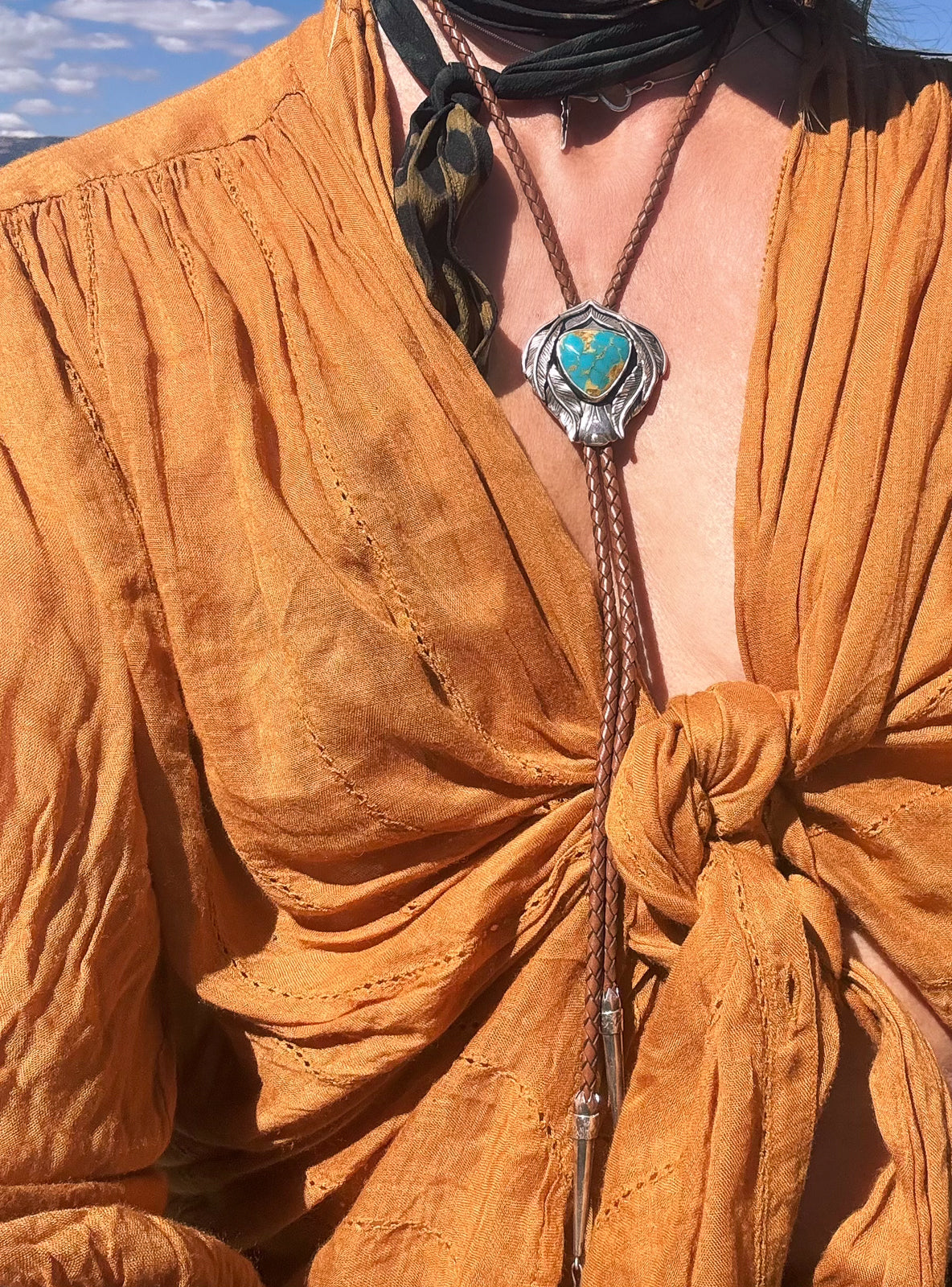 New! Blue Turquoise Silver Wings Spirit Bird Bolo Tie Necklace - Available!