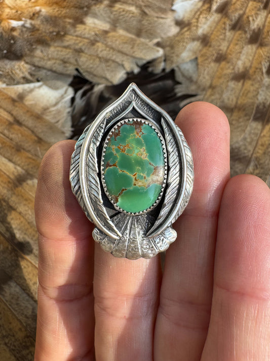 Available! Little Bird Sterling Silver Wings Ring with Green Turquoise