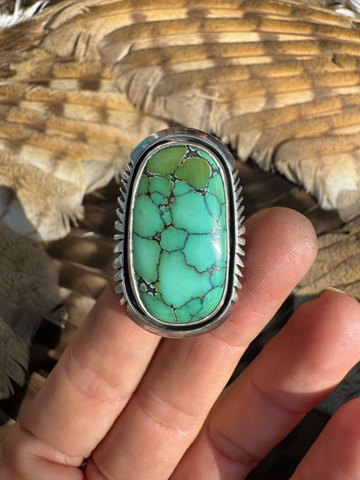Available! Green Variscite Ring with Hand-cut Shadowbox