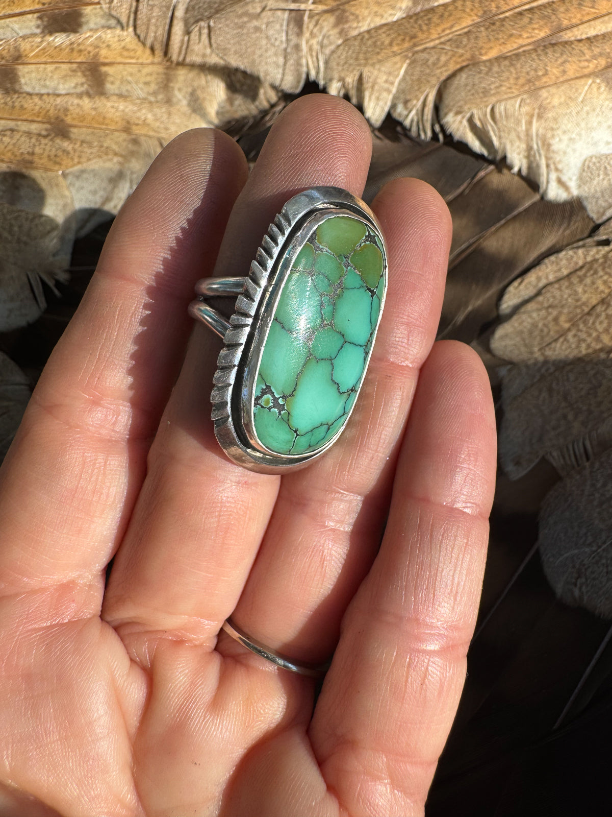 Available! Green Variscite Ring with Hand-cut Shadowbox