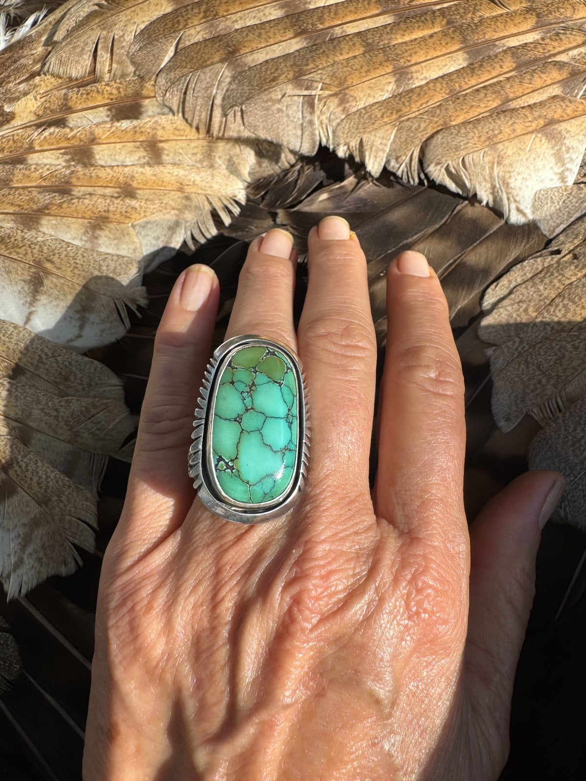 Available! Green Variscite Ring with Hand-cut Shadowbox