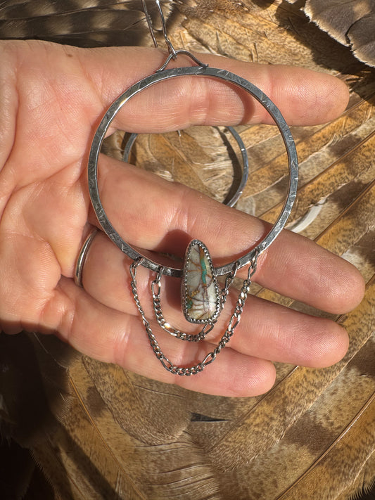 Available! Sterling Silver Chained Hoop Earrings with Royston Ribbon Turquoise