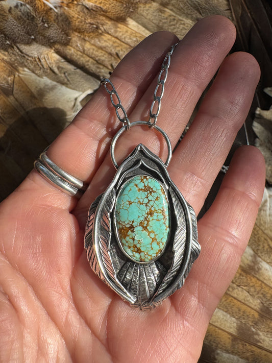 LIttle Bird Necklace with Number 8 Turquoise