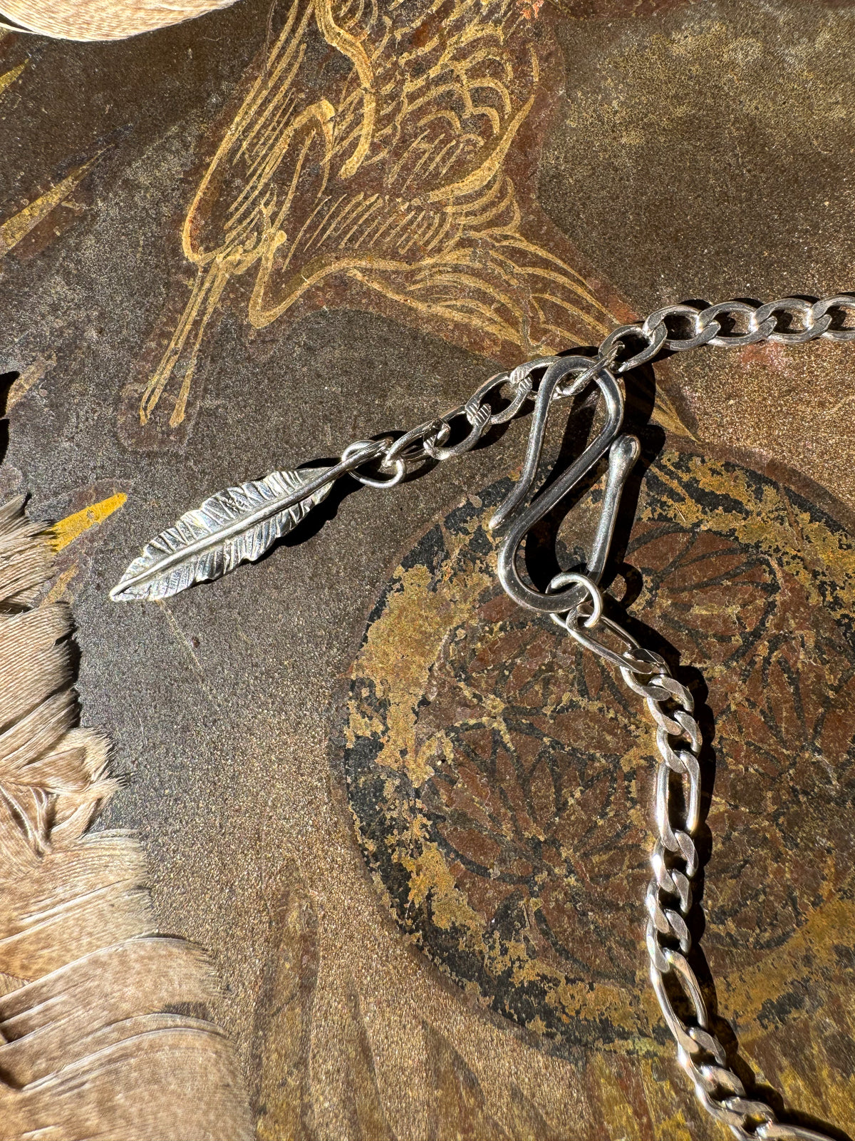 Heart Lariat Necklace with Royston Ribbon Turquoise and Feather