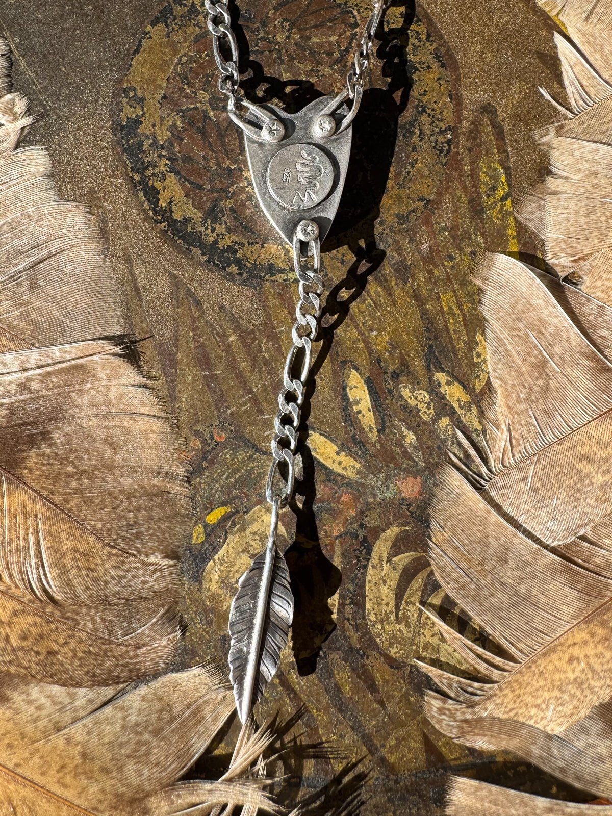 Heart Lariat Necklace with Royston Ribbon Turquoise and Feather