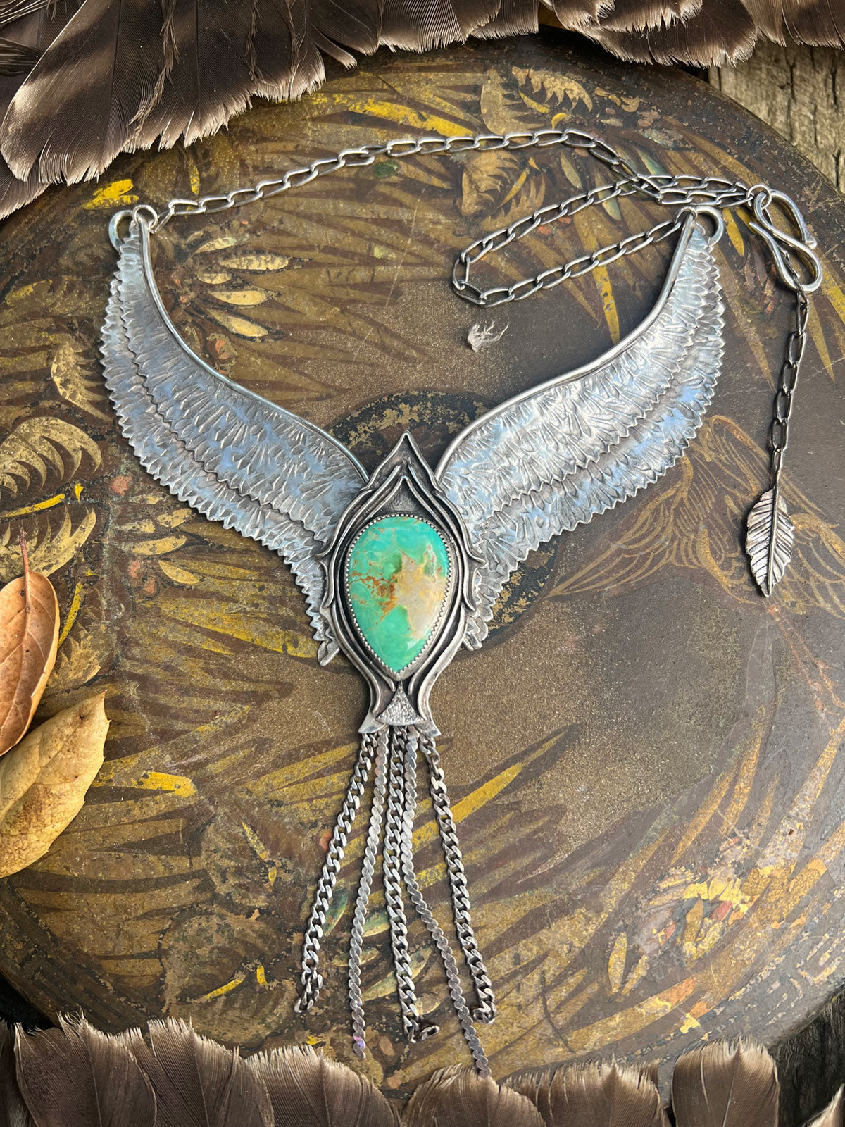 Bird - Spirit Bird Necklace Sterling Silver Royston Turquoise - Large