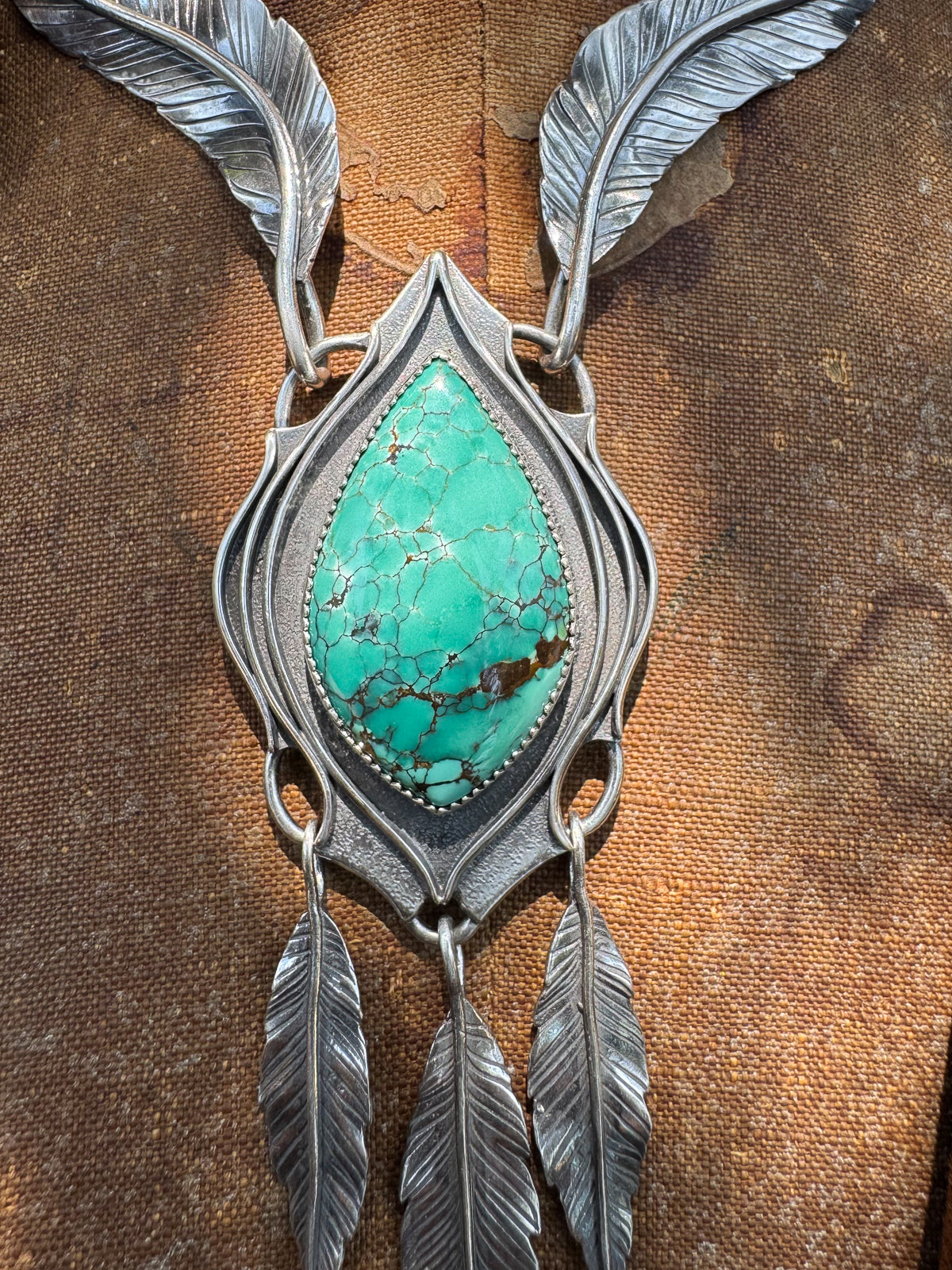 Available! Feathered Turquoise Marquis Drop Statement Necklace