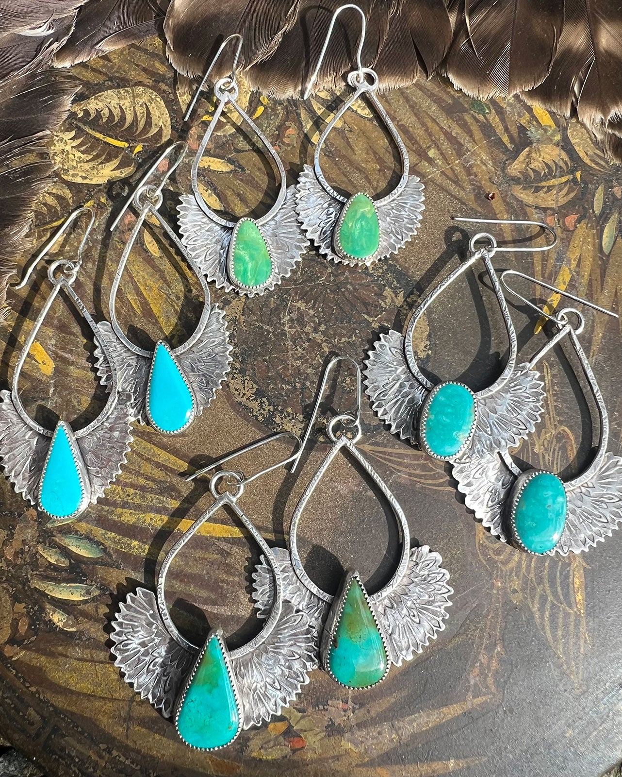 Goddess Isis Sterling Silver and Kingman Turquoise Earrings