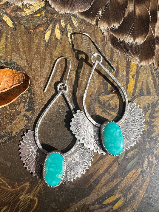 Goddess Isis Sterling Silver and Kingman Birdseye Turquoise Earrings