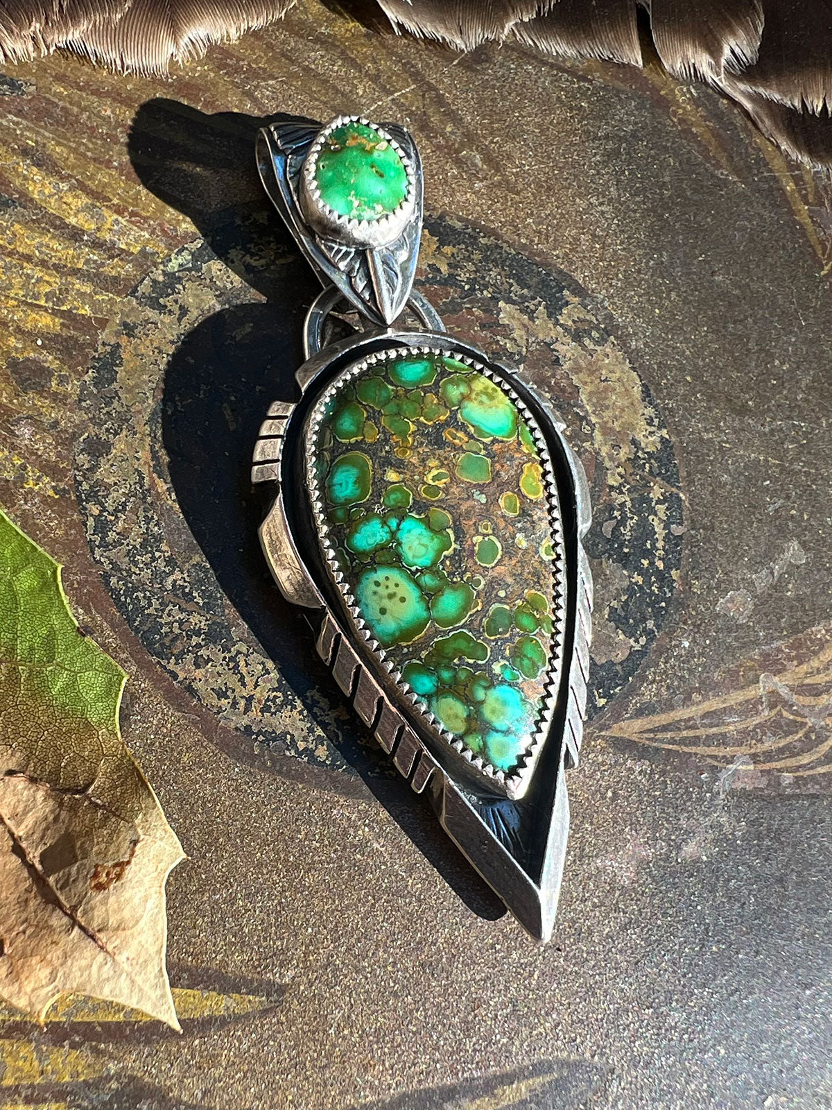 Arrow Pendant with Green Hubei Turquoise