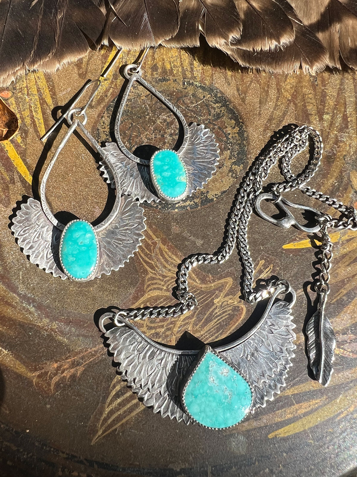Goddess Isis Sterling Silver and Kingman Birdseye Turquoise Earrings