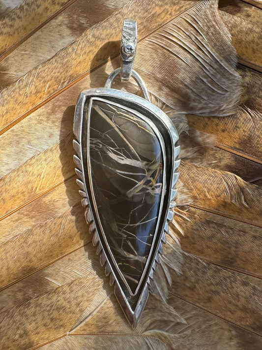 Pendant Black and Neutral Whiskey Creek Jasper Arrow in Sterling Silver