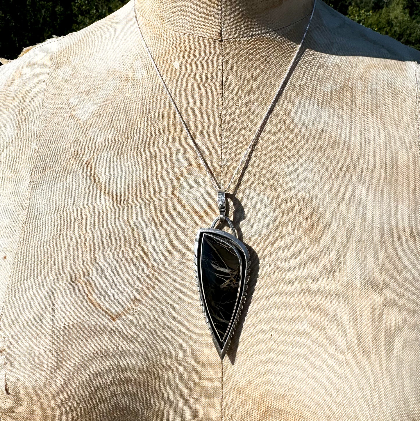 Pendant Black and Neutral Whiskey Creek Jasper Arrow in Sterling Silver