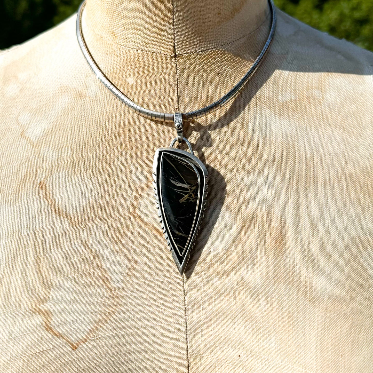 Pendant Black and Neutral Whiskey Creek Jasper Arrow in Sterling Silver