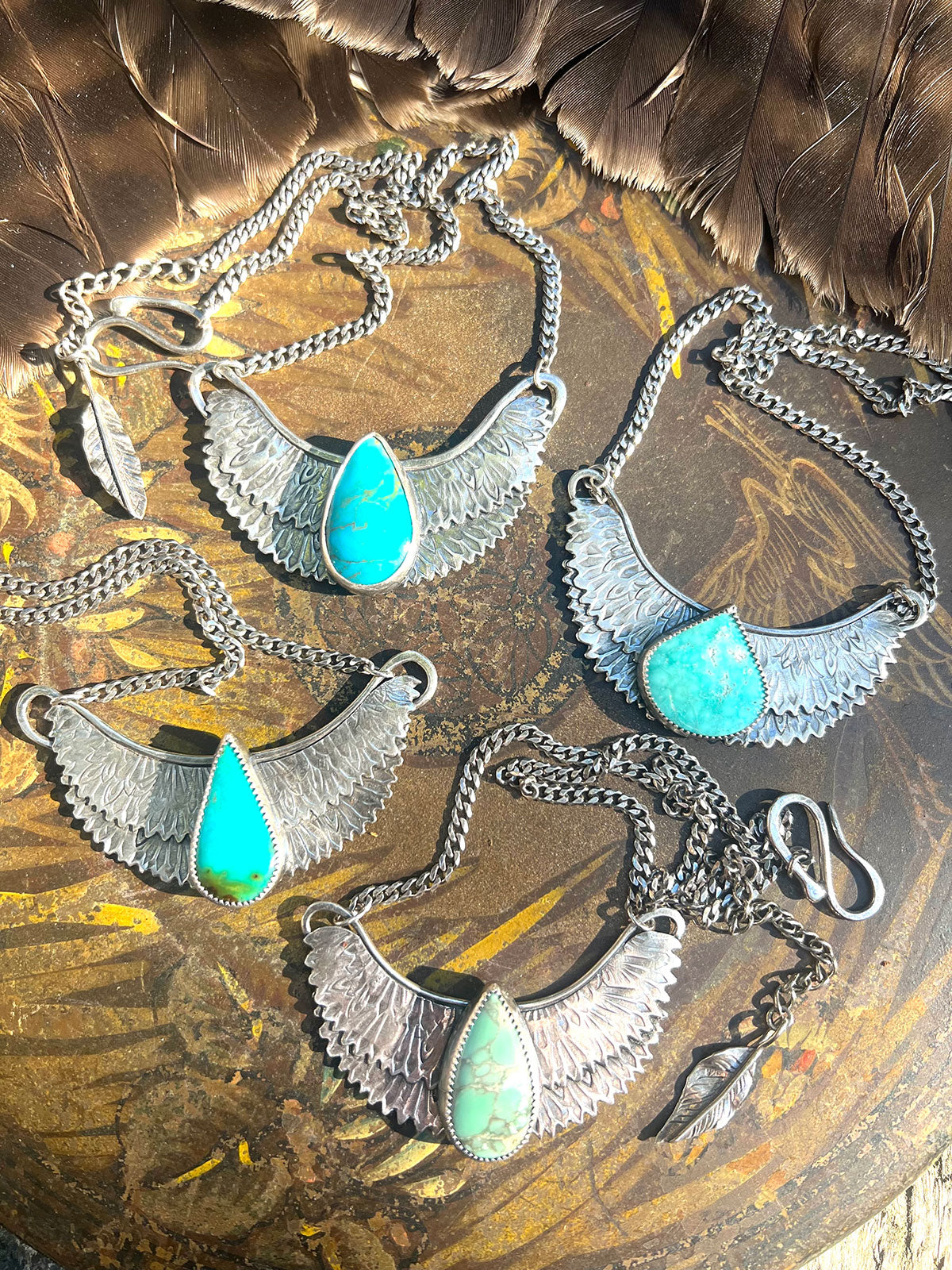 Goddess Isis Winged Necklace with Kingman Turquoise