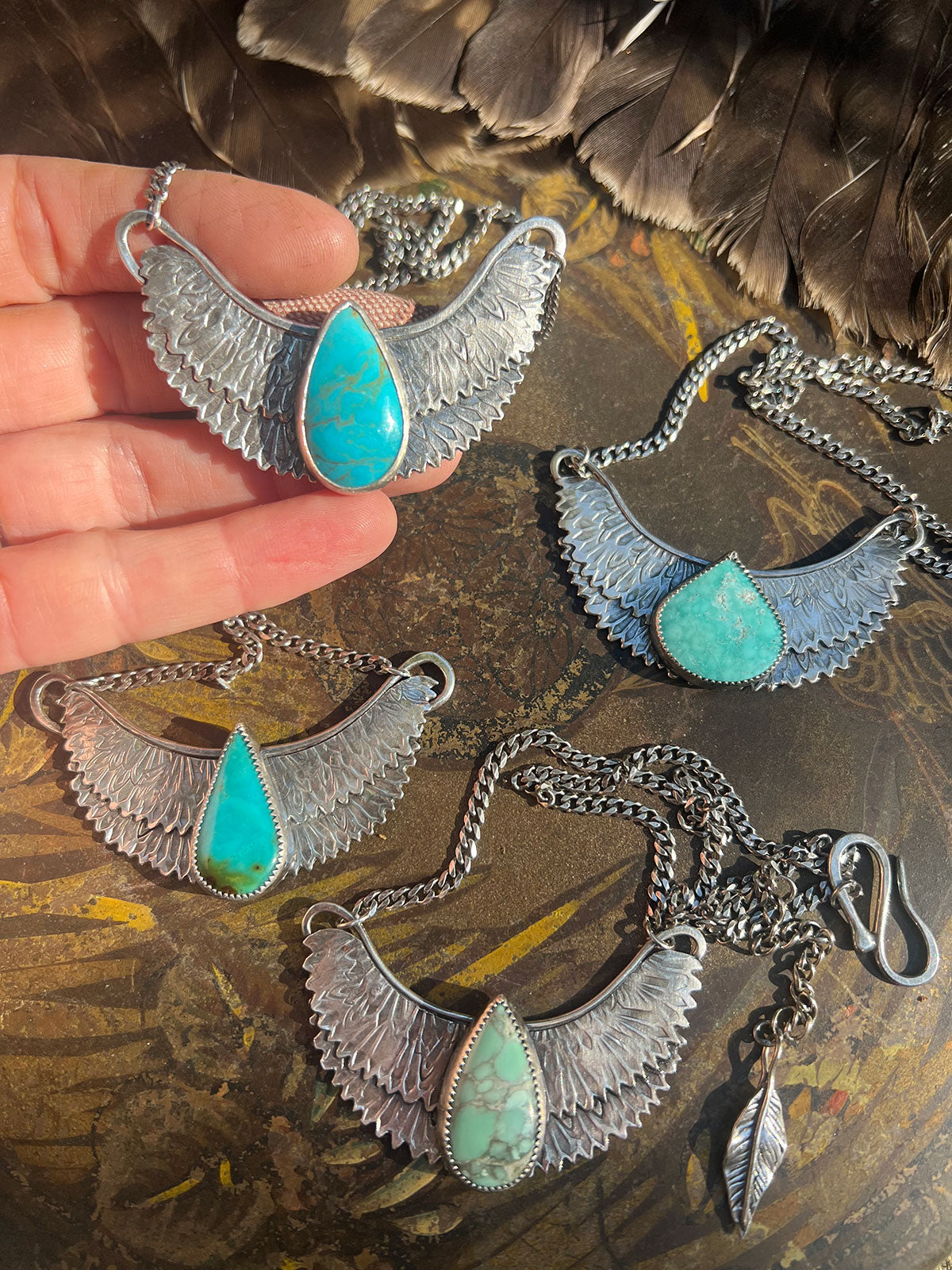 Goddess Isis Winged Necklace with Kingman Turquoise