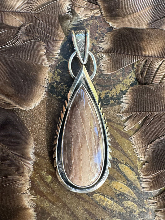 Petrified Wood Teardrop Geometric Sterling Silver Pendant