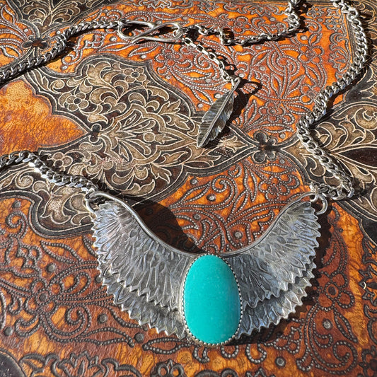 Available! Pilot Mountain Turquoise Goddess Isis Wing Necklace