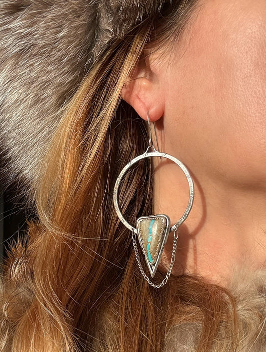 Available! Royston Ribbon Hand-cut Arrow Hoop Earrings with Chain